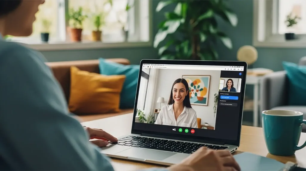 A woman having a sales coaching conversation with her coachee online
