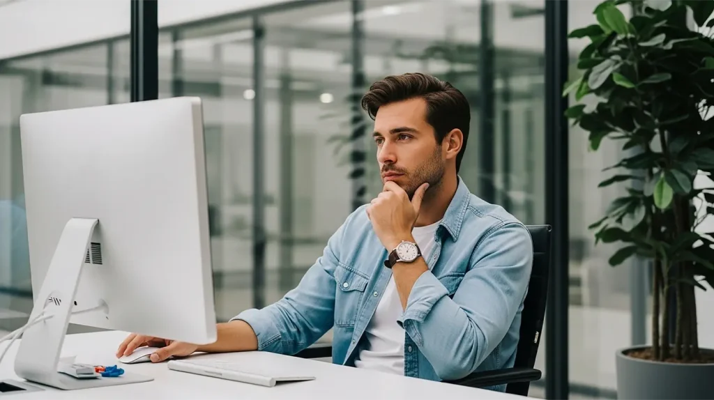 A man working on his computer to show the habits of successful coaches
