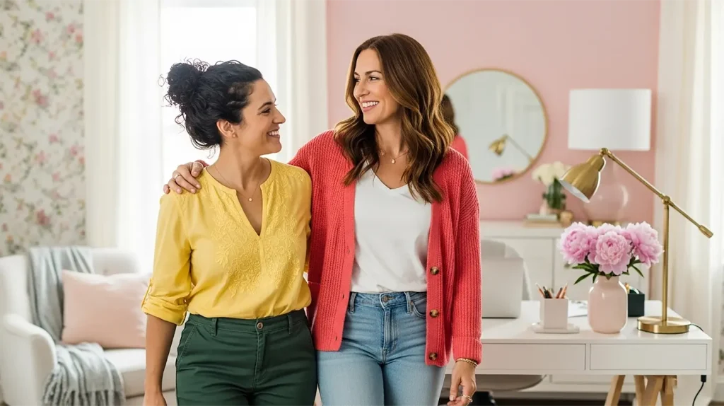 An extraordinary coach with her arm around her client
