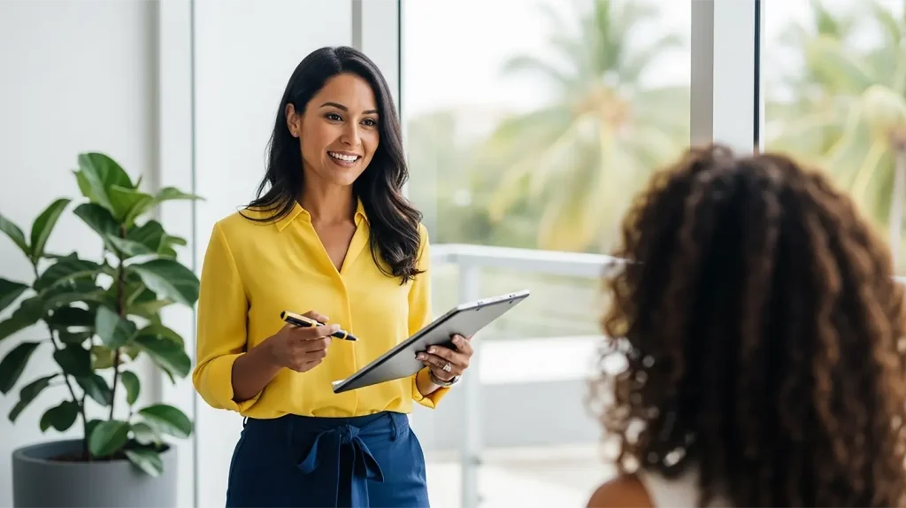 A woman learning how to master the art of selling
