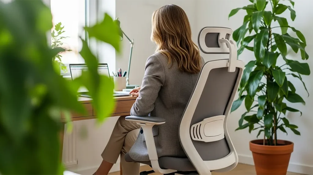 A woman with a successful coaching business sitting at her home work desk