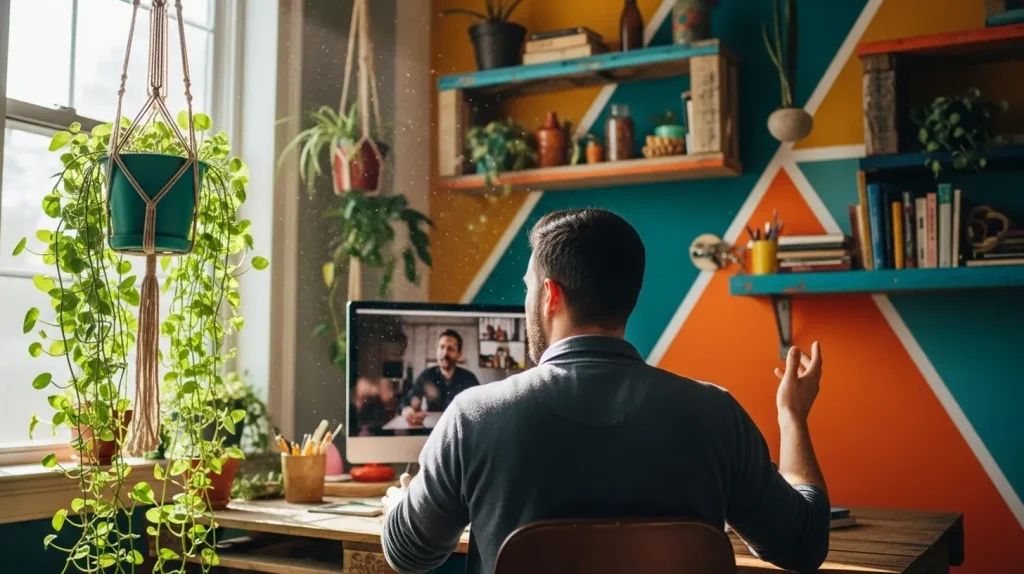 A man on his computer for his coaching practice