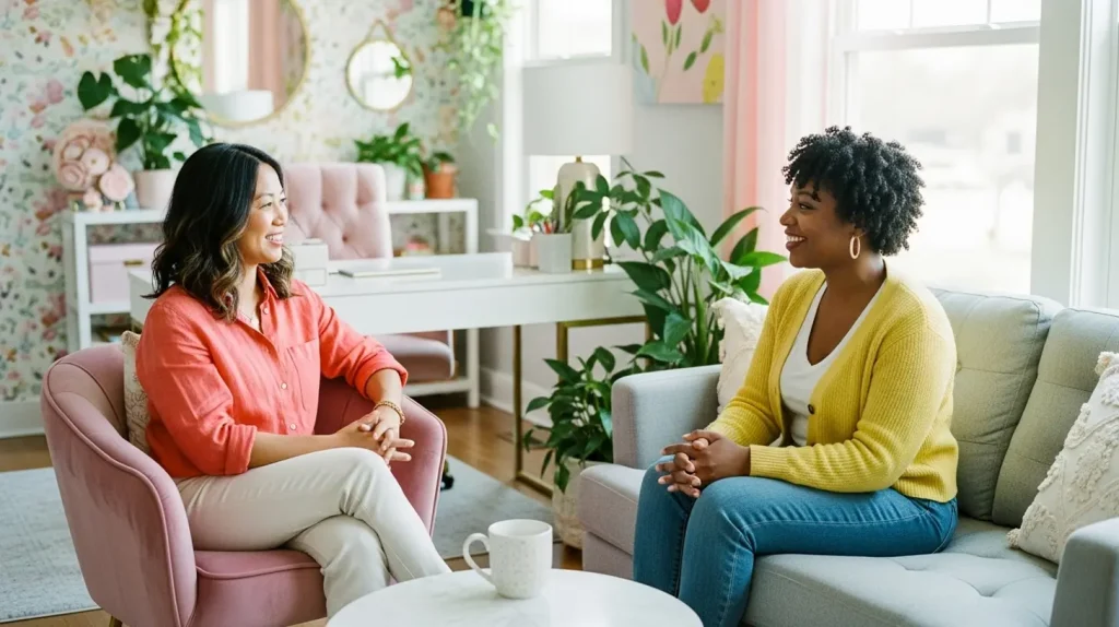 A woman using her critical business skills on her client