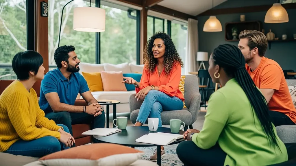 A full-time coach talking to her clients