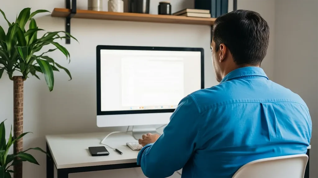 A man learning how to market coaching business on his computer