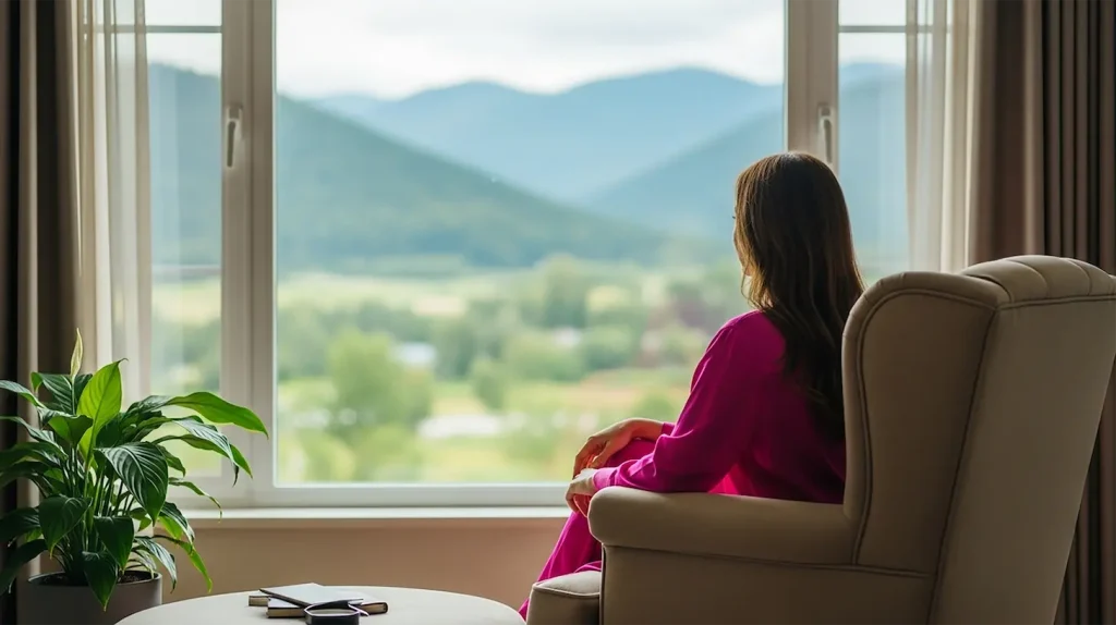 A woman looking out a window and contemplating leadership coaching mistakes