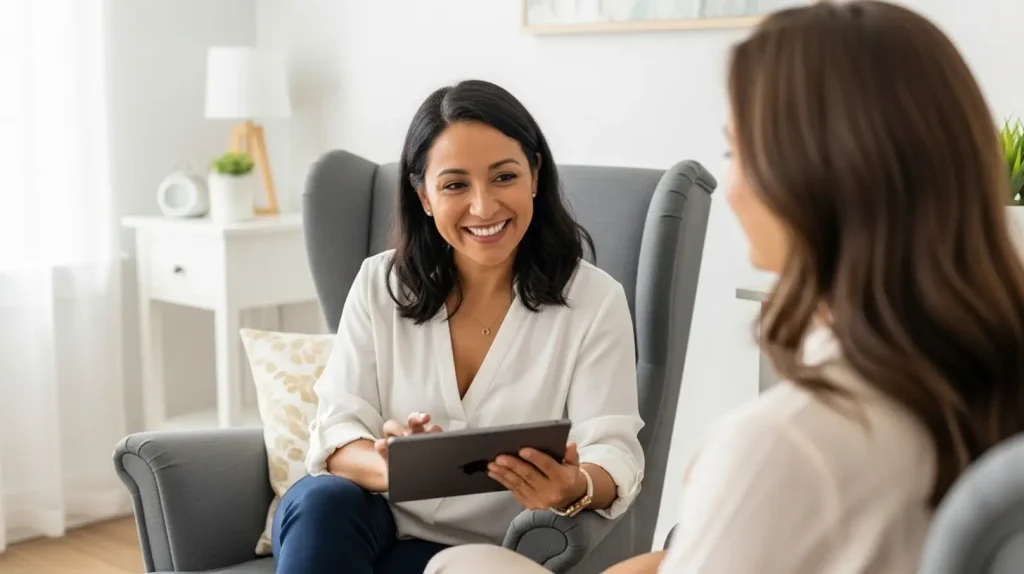 A woman presenting high-end coaching packages to her client