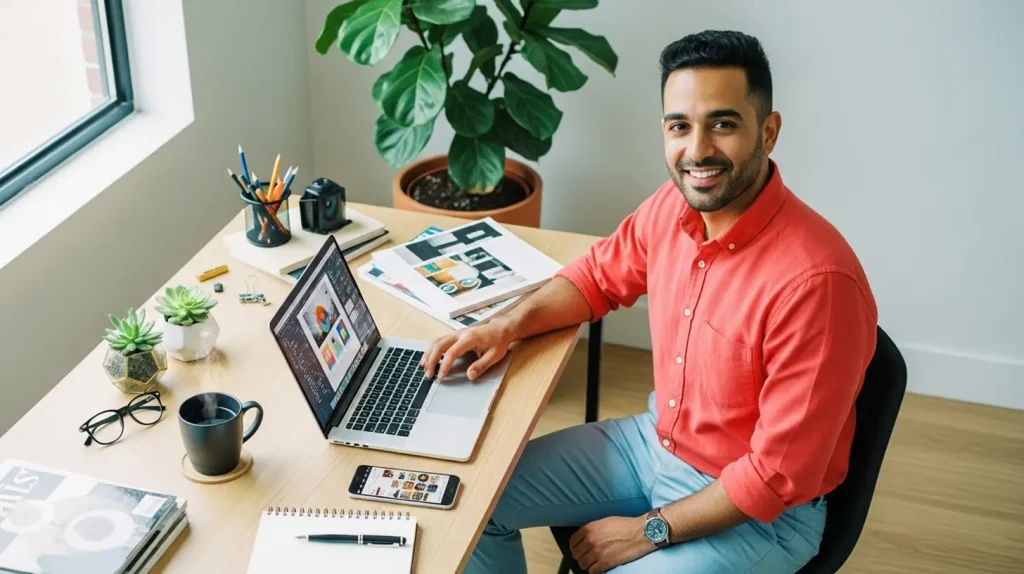 A man sitting at a desk with his laptop open