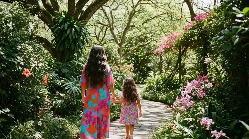 A woman taking a walk with her daughter as a part of how to reach peak performance