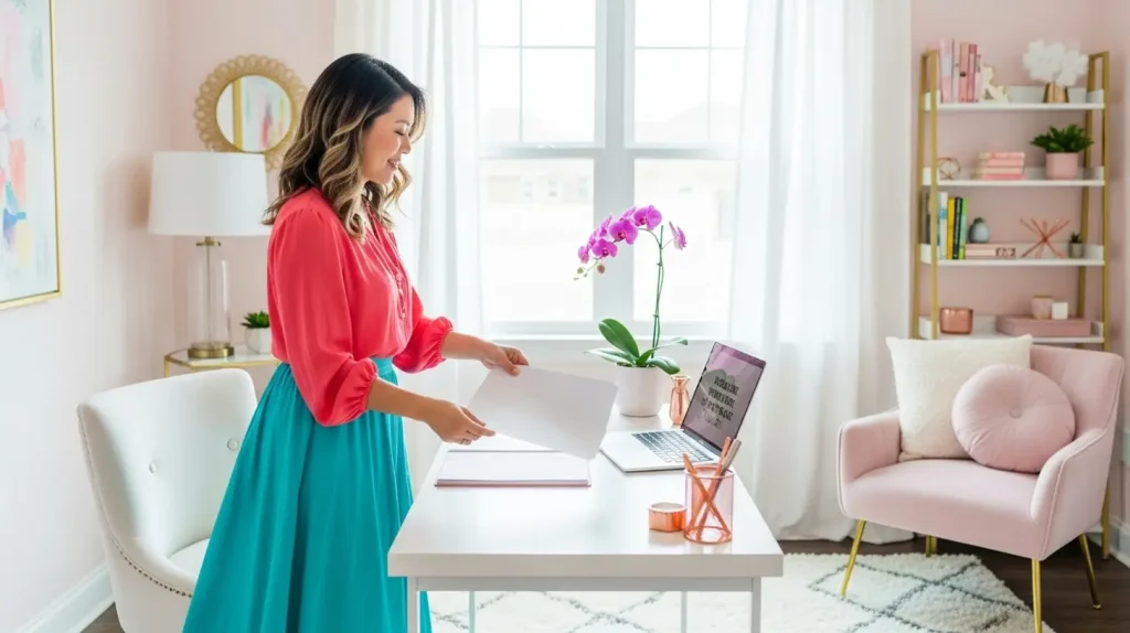 A woman cleaning her desk to increase her productivity