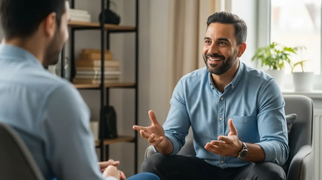 A man undergoing a coaching skills training with his client