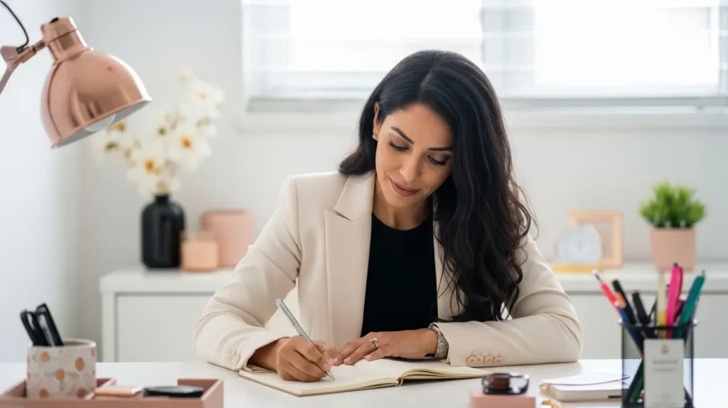 A woman writing in her journal as a way on how to be more disciplined