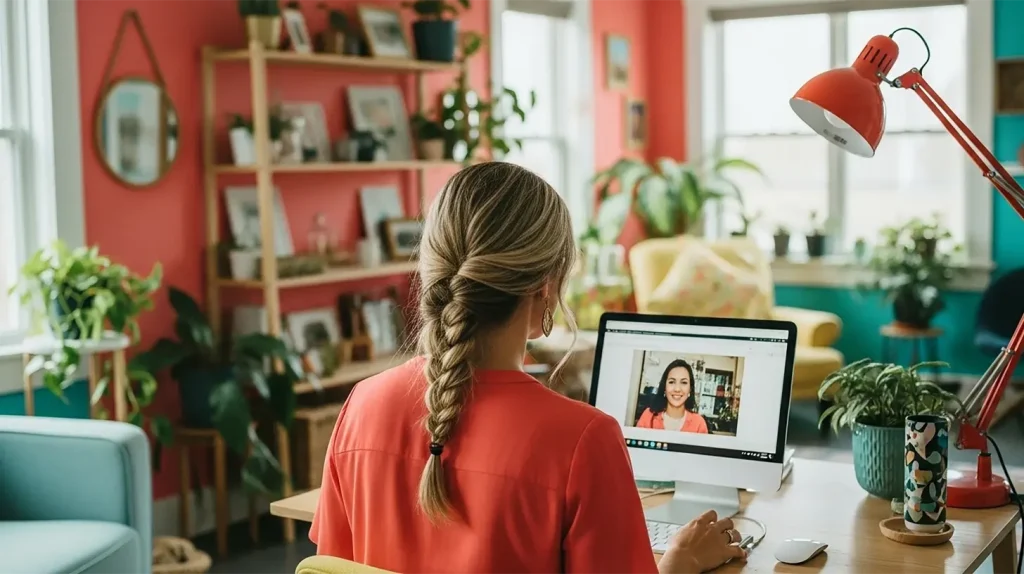 A woman on a coaching session online