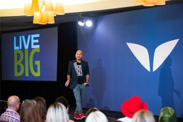 a person standing on a stage