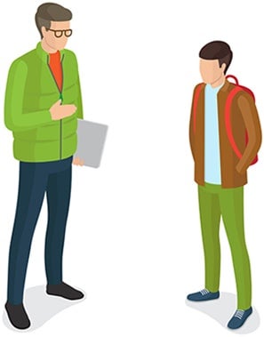 a person in a green jacket and a red jacket