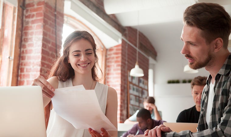 a man and a woman talking