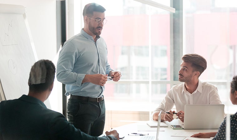 a person pointing at a person