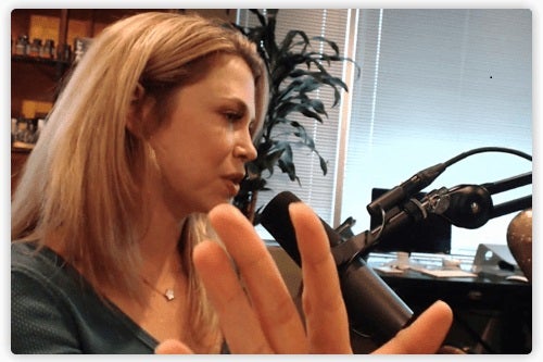 a woman with a microphone