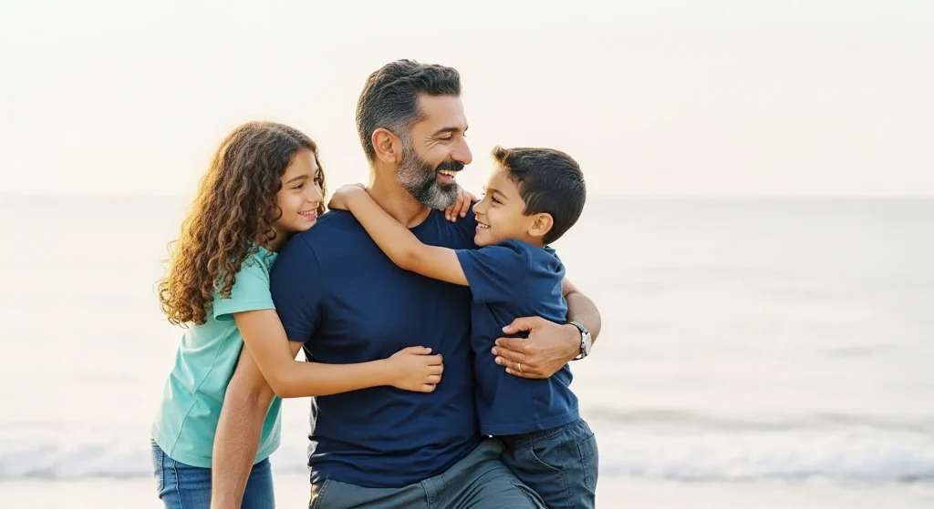 A father spending time with his children as part of his values and beliefs