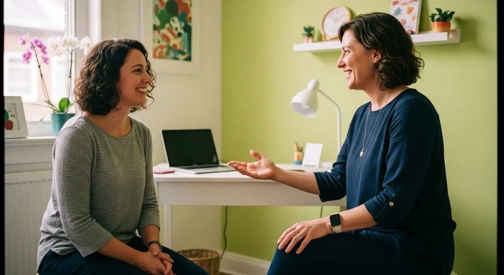 A coach using strategies for her coaching session in an office