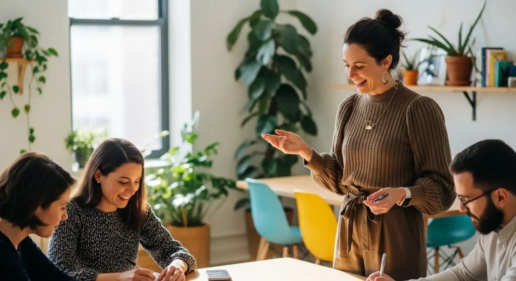 A woman earning her coaching income by coaching a group