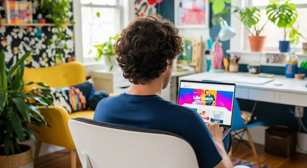 A man on a laptop learning how to start a coaching business