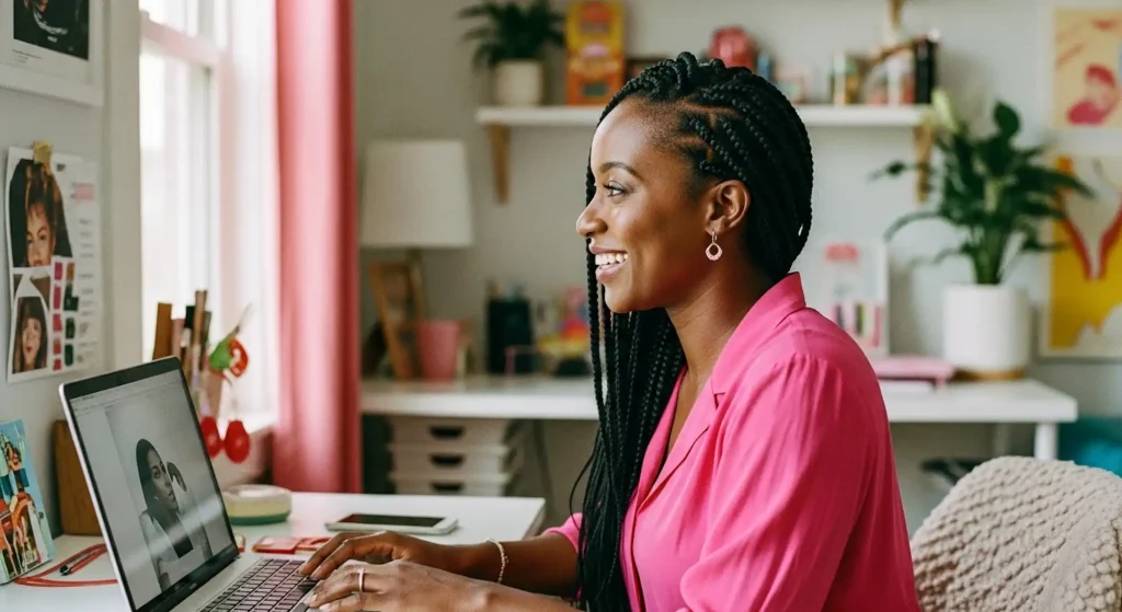 A woman on a laptop learning how to find your coaching niche