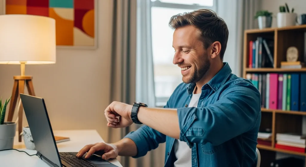 A man looking at his watch to practice time management
