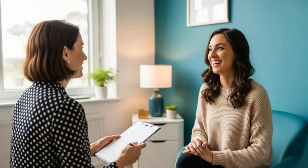 A woman practicing how to be a better coach with her client