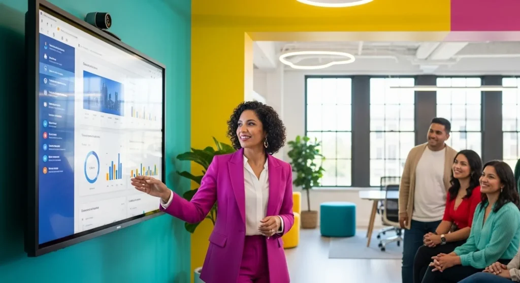 A woman holding an entrepreneurial coaching session in an office