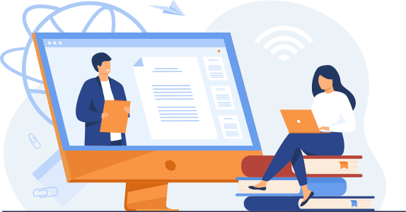 woman figure taking notes watching an online course