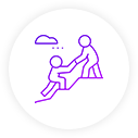 a white circle with a person's hand on it